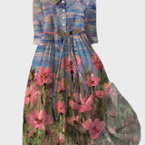 Duga Haljina s Impresionističkim Uzorkom