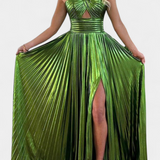 Branimira Maxi Haljina Metalik s Preklopom i Raskorakom