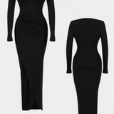 Jelena Haljina s Dugim Rukavima i Dubokim V Izrezom