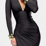 Jelena Haljina s Dugim Rukavima i Dubokim V Izrezom