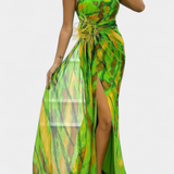 Blanka Maxi Asimetrična Haljina s Vibrantnim Uzorkom