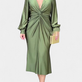 Lena Duga Haljina s Dugim Rukavima i V-Izrezom